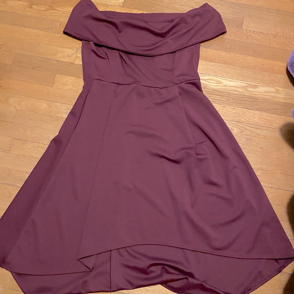 Boohoo Plus Off-Shoulder Dip Hem Skater Dress